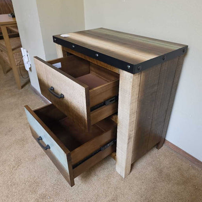 Pacific Two-Drawer Nightstand – Rustic Wood Bedside Table with Metal Accents C NIGHTSTANDS