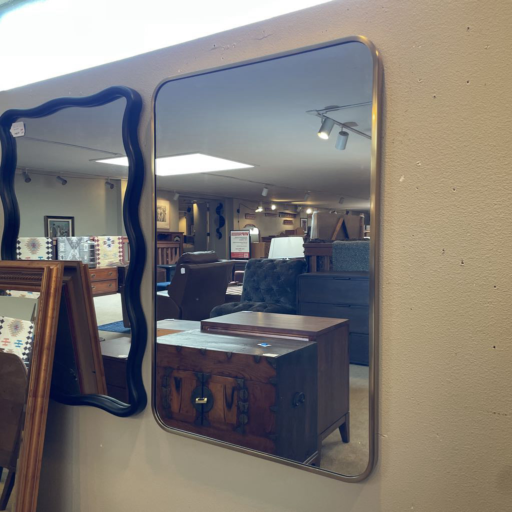 Elegant Rectangular Brass Finish Wall Mirror w Thin Metal Frame