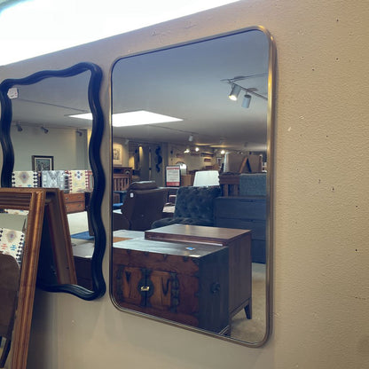 Elegant Rectangular Brass Finish Wall Mirror w Thin Metal Frame