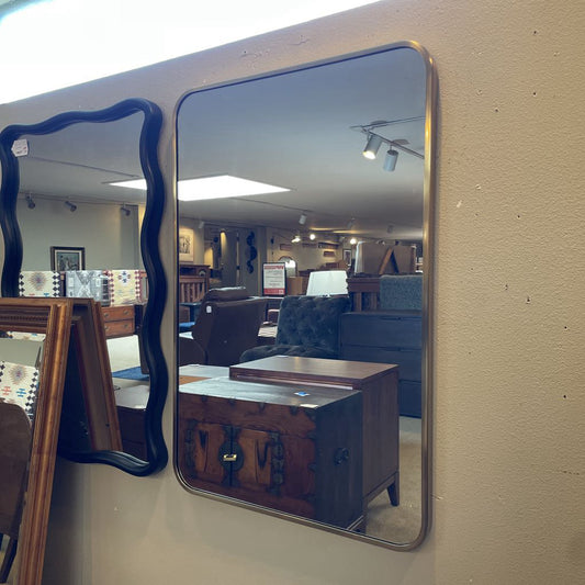Elegant Rectangular Brass Finish Wall Mirror w Thin Metal Frame C MIRRORS