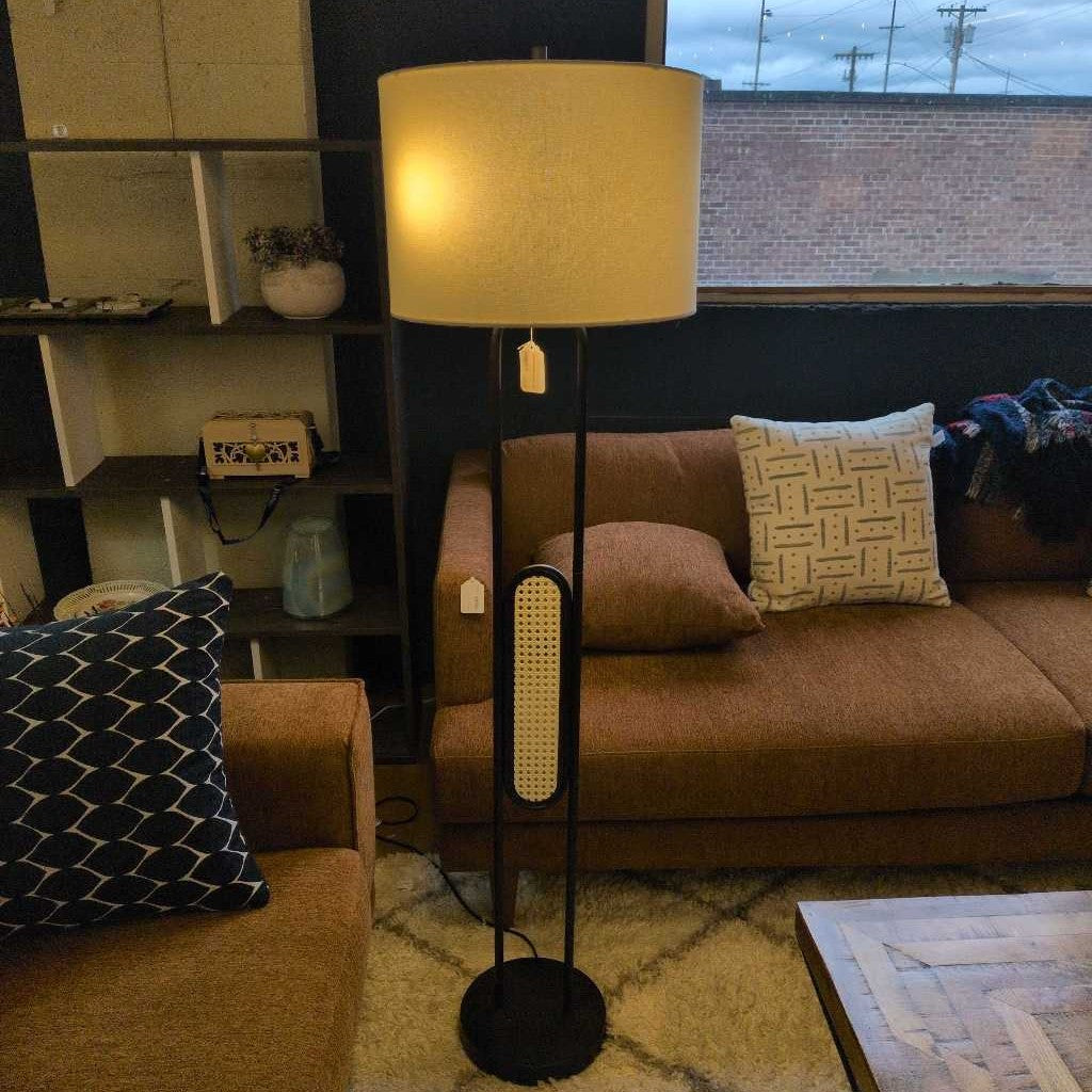 Webbed Caning Black Floor Lamp LAMPS