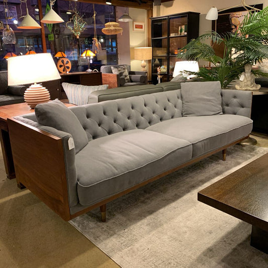 Woodrow Wood Wrapped Grey Sofa by Kardiel