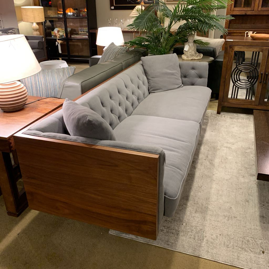 Woodrow Wood Wrapped Grey Sofa by Kardiel