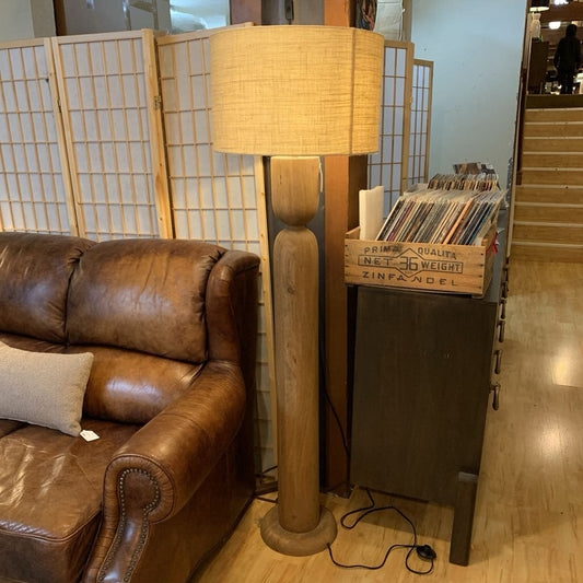 Brown Wood Chunky Floor Lamp