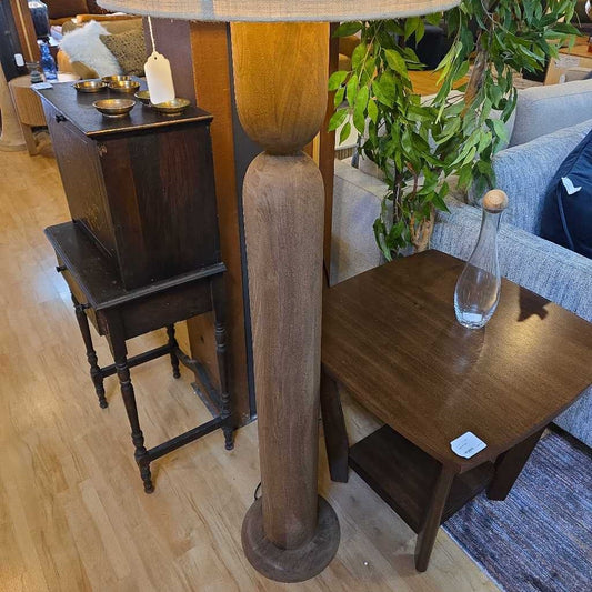 Brown Wood Chunky Floor Lamp