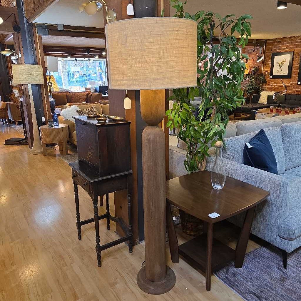 Brown Wood Chunky Floor Lamp