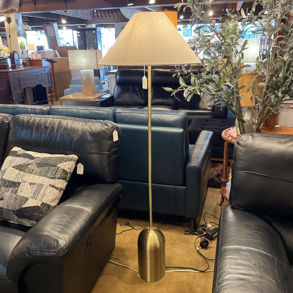 Slim Brass Floor Lamp with White Shade LAMPS