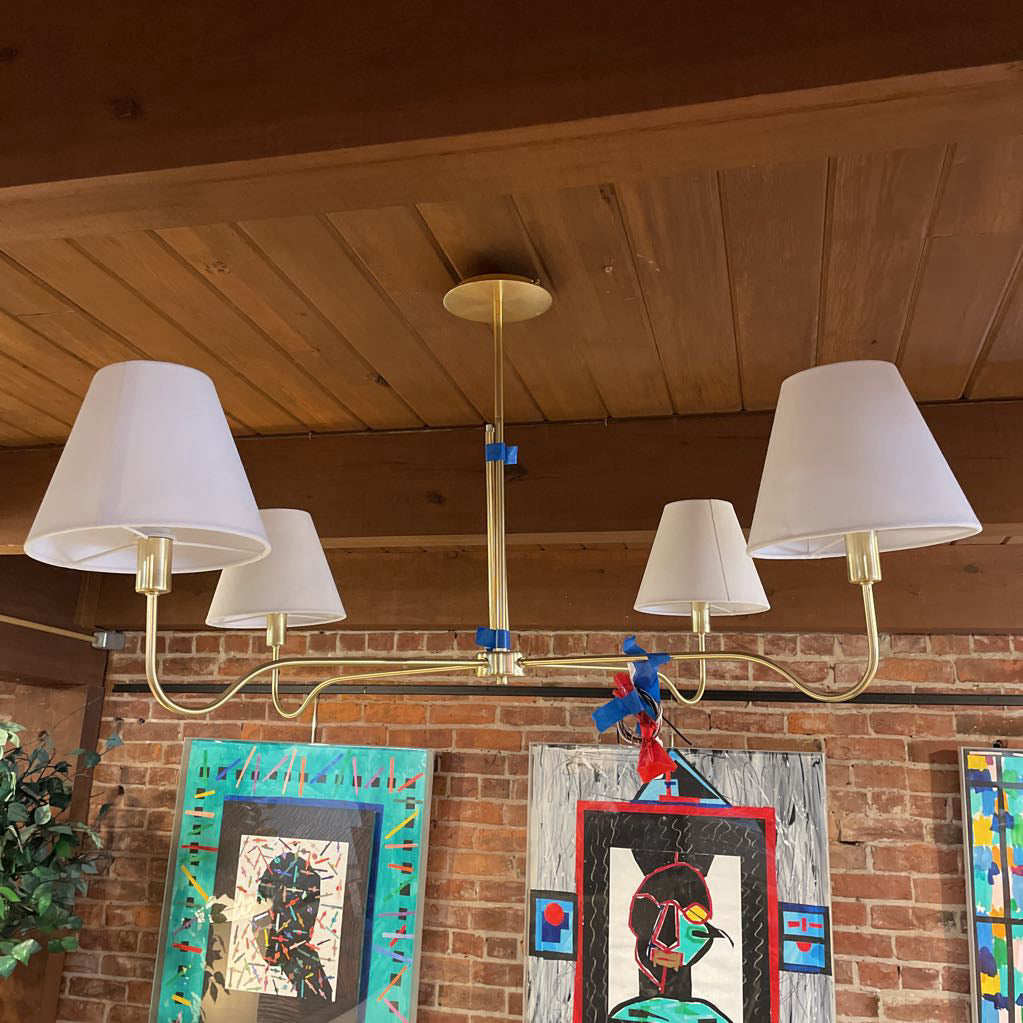 Simple Brass Chandelier with White Shades LAMPS
