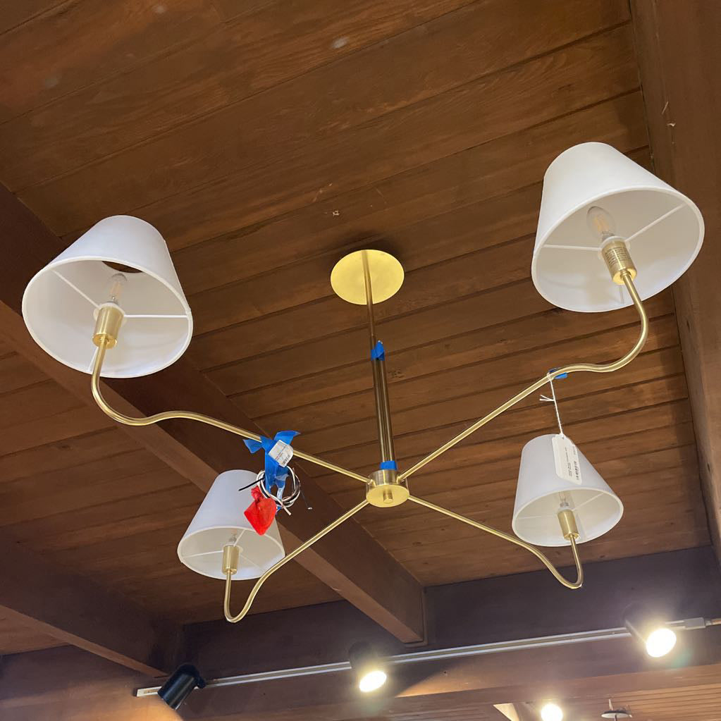 Simple Brass Chandelier with White Shades LAMPS
