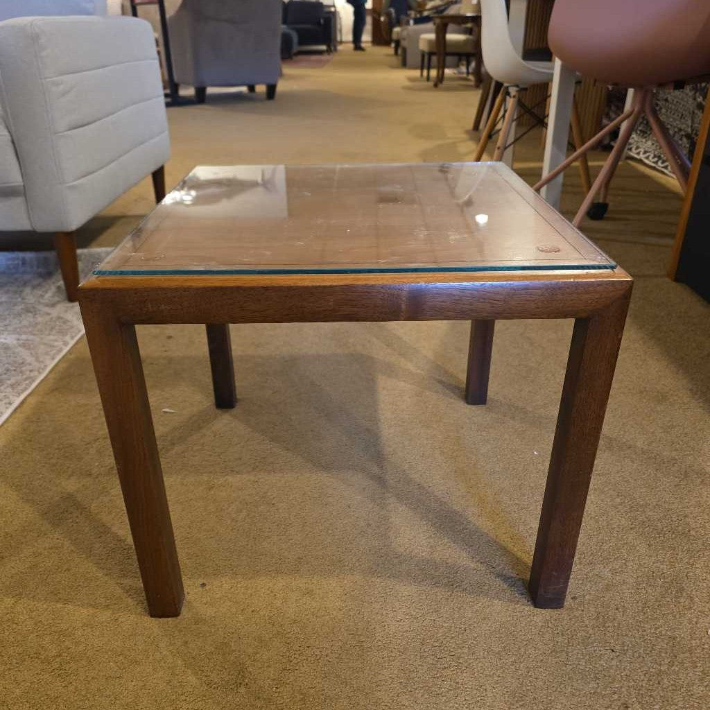 MCM Square Glass Top Side Table