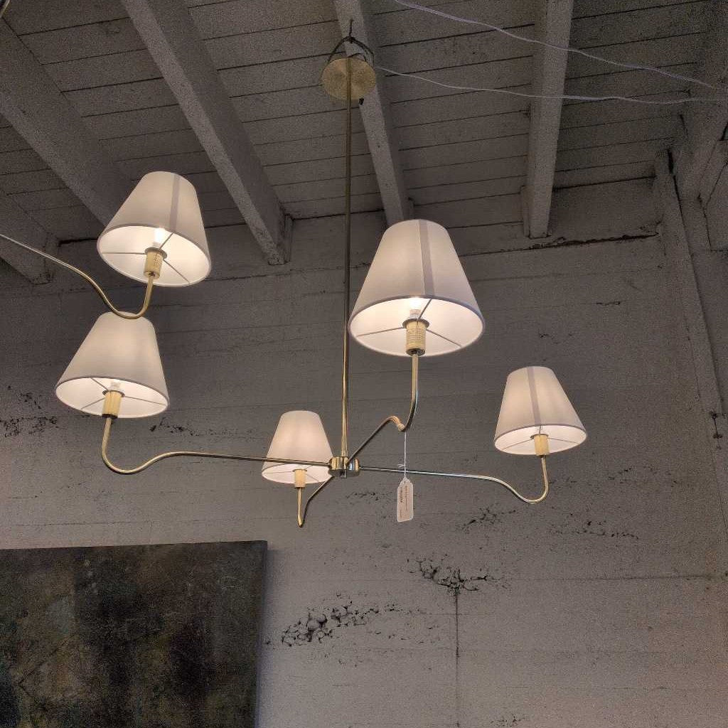 Simple Brass Chandelier with White Shades LAMPS