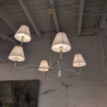 Simple Brass Chandelier with White Shades LAMPS