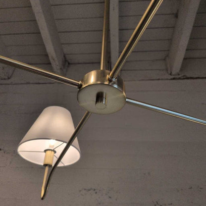 Simple Brass Chandelier with White Shades LAMPS