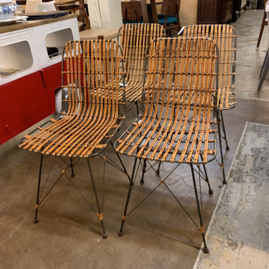 Woven Wood and Metal Dining Chairs