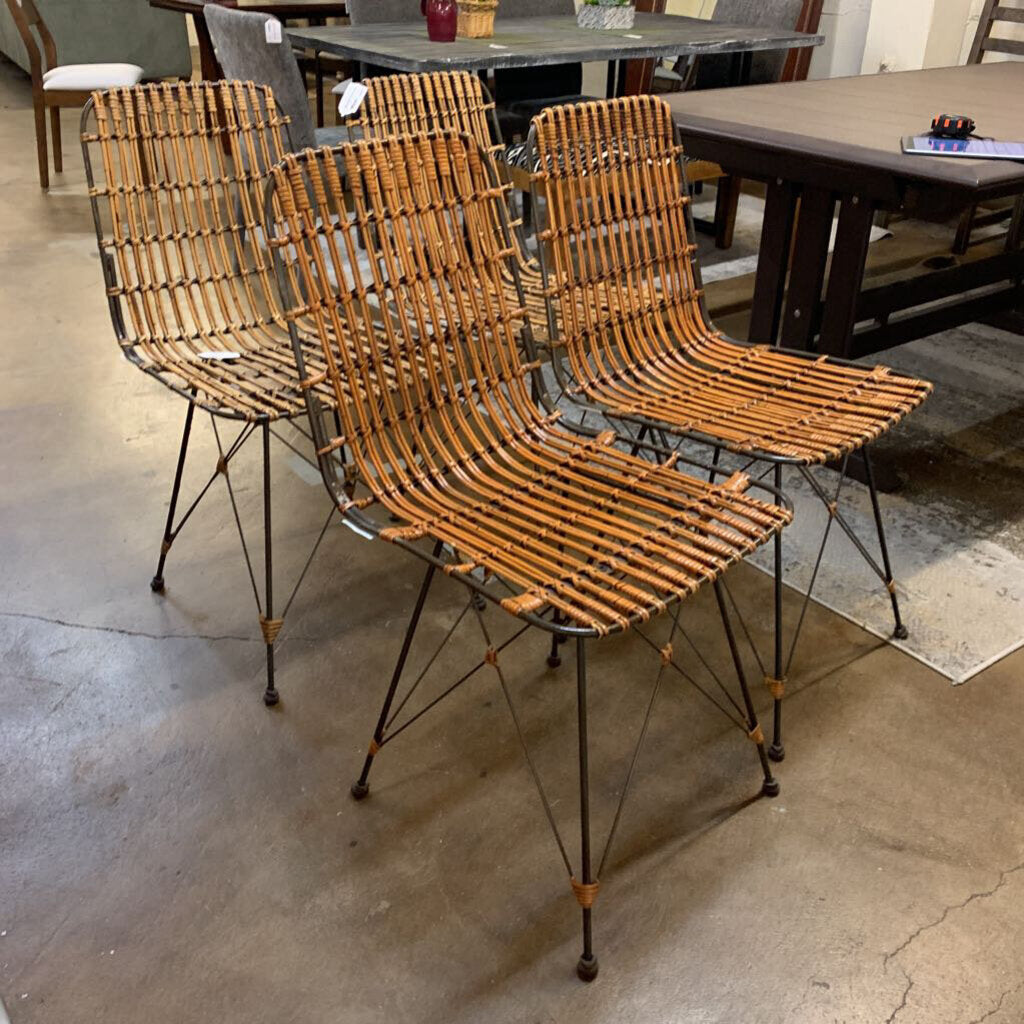 Woven Wood and Metal Dining Chairs
