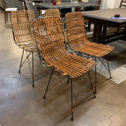 Woven Wood and Metal Dining Chairs
