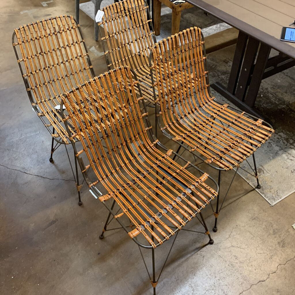 Woven Wood and Metal Dining Chairs