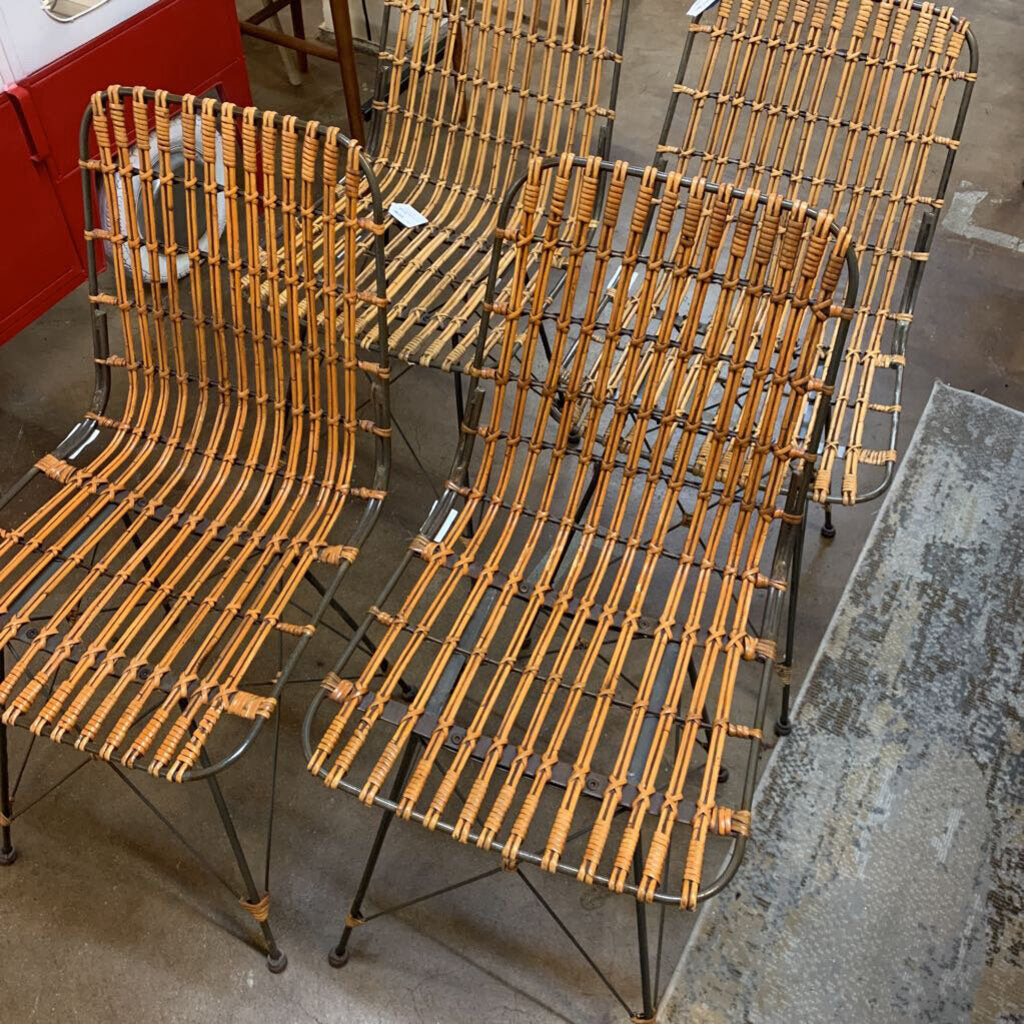 Woven Wood and Metal Dining Chairs