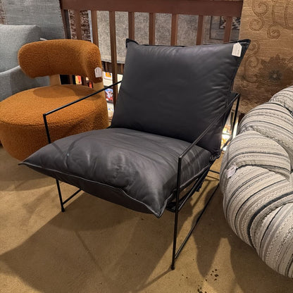 Iron Frame Black Leather Accent Chair