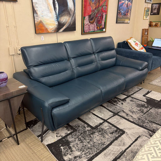 Peacock Blue Mod Leather Sofa