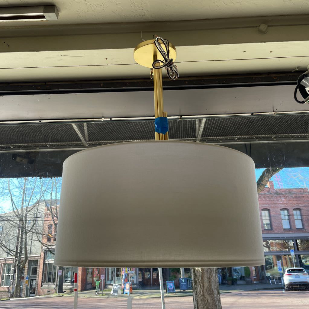 Double Barrel Shade Brass Pendant Lamp LAMPS