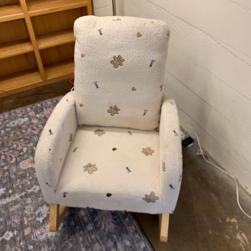 Children's chair with patterned fabric in a room setting