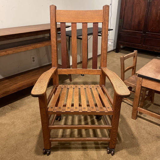 Vintage Oak Armchair on Casters