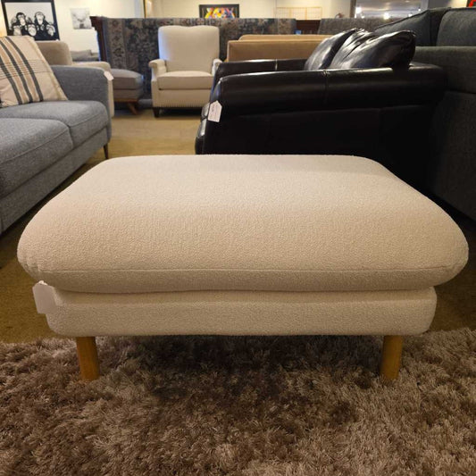 White Boucle Pillow Top Wooden Leg Ottoman U OTTOMANS