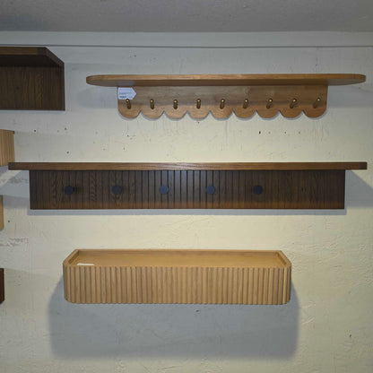 47" Walnut Finish 6 Hook Wooden Coat Rack w Shelf