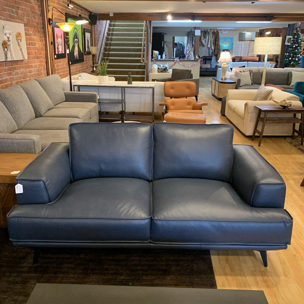 MC Style Blue Leather Loveseat