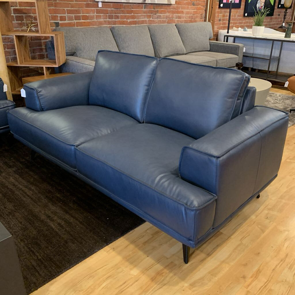 MC Style Blue Leather Loveseat