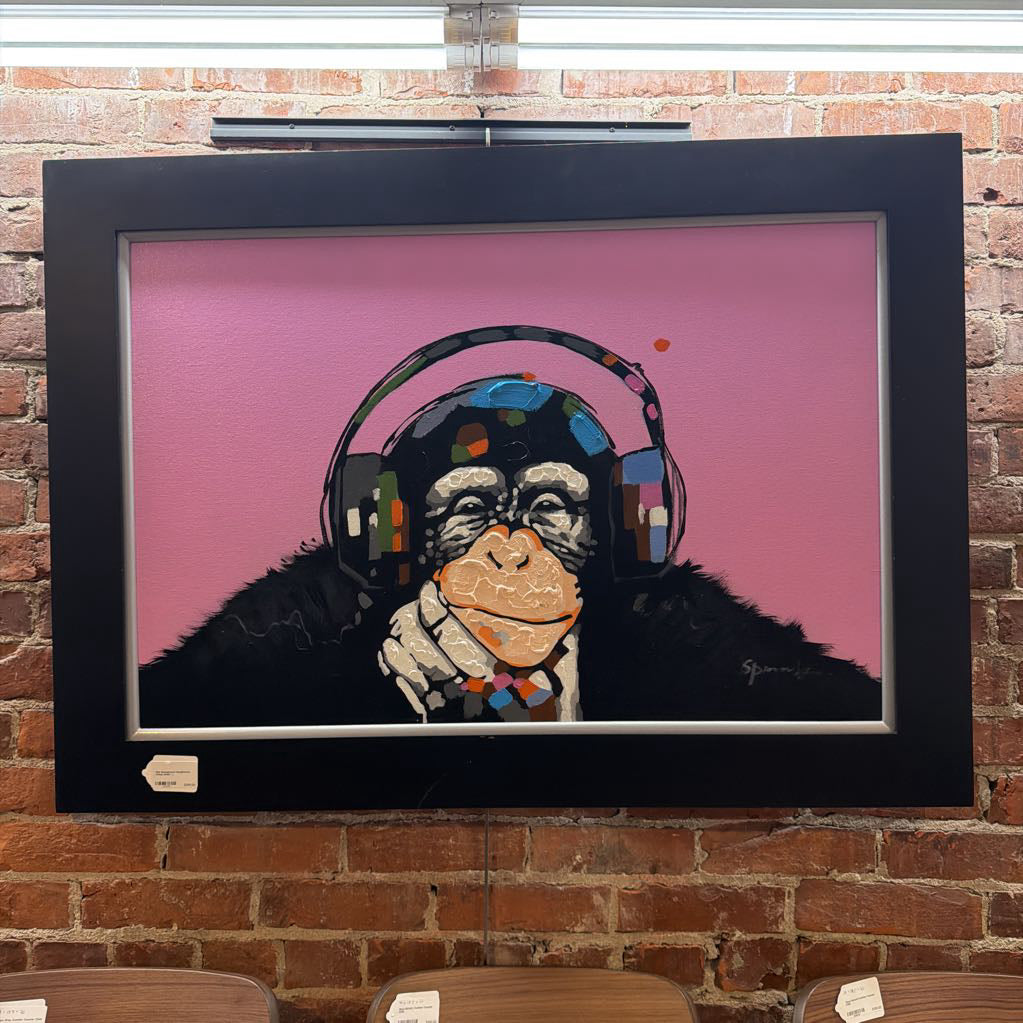 Pink Background Headphones Chimp (med) ART