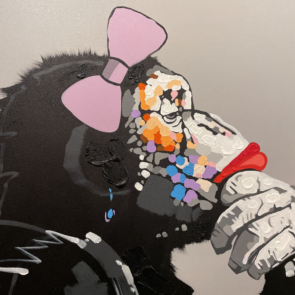 Pink Bow Chimp Portrait (med)