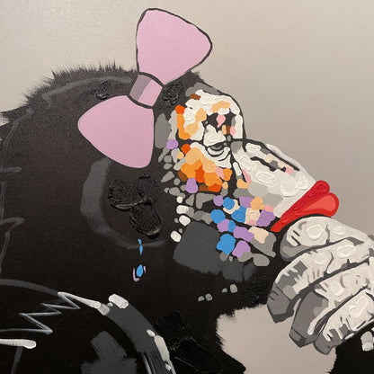Pink Bow Chimp Portrait (med)