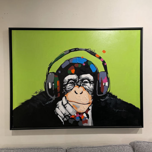 Lime Green Background Headphones Chimp (L) ART