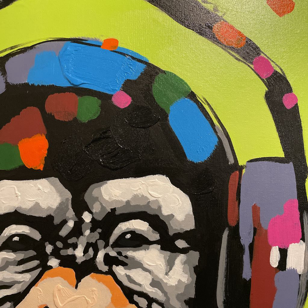 Lime Green Background Headphones Chimp (L)