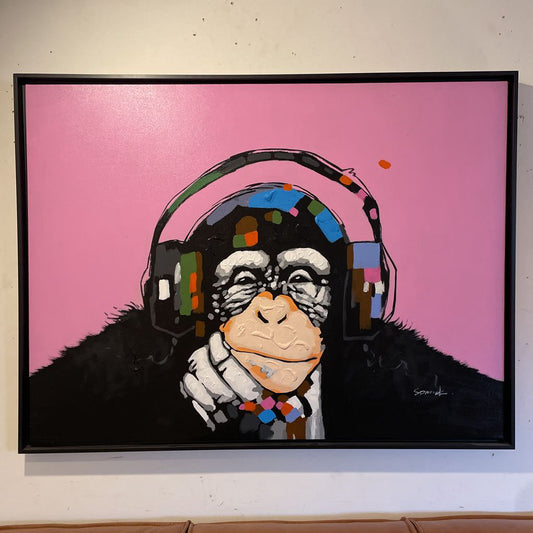 Pink Background Headphones Chimp (L) ART