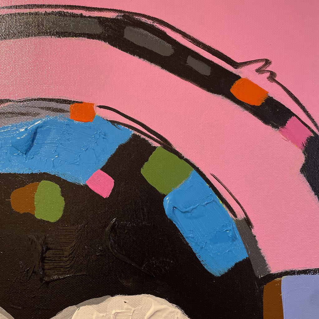 Pink Background Headphones Chimp (L) ART