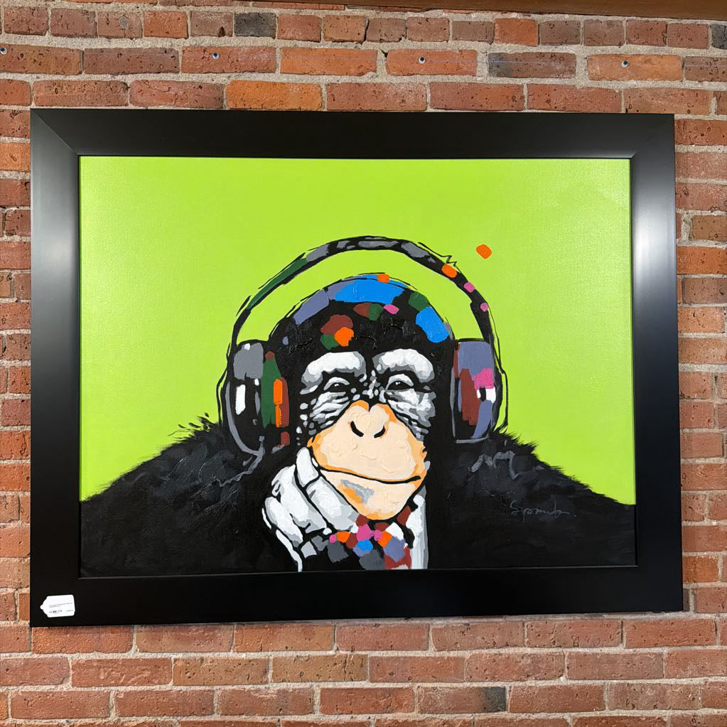 Lime Green Background Chimp w/ Headphones (L) ART