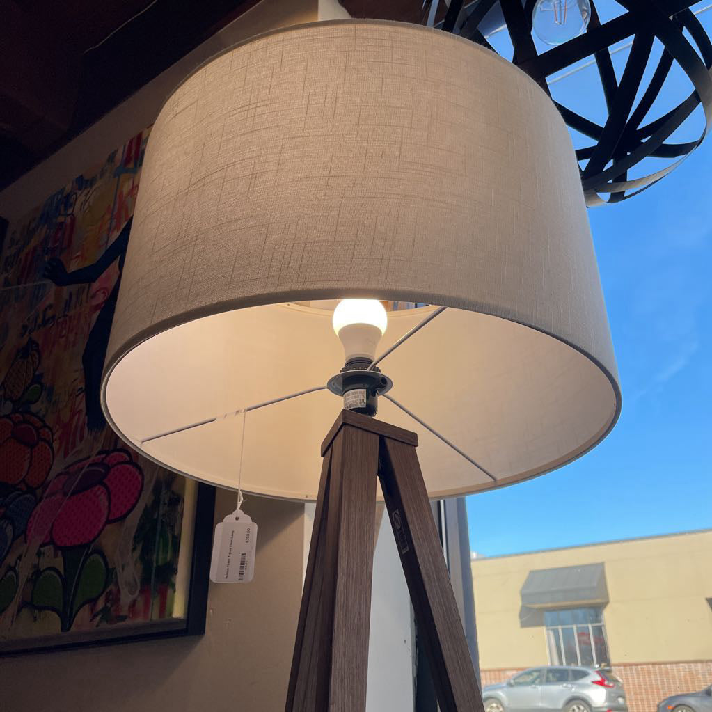 Walnut Finish Tripod Floor Lamp LAMPS