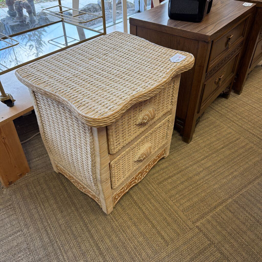 Whitewash Wicker Nightstand
