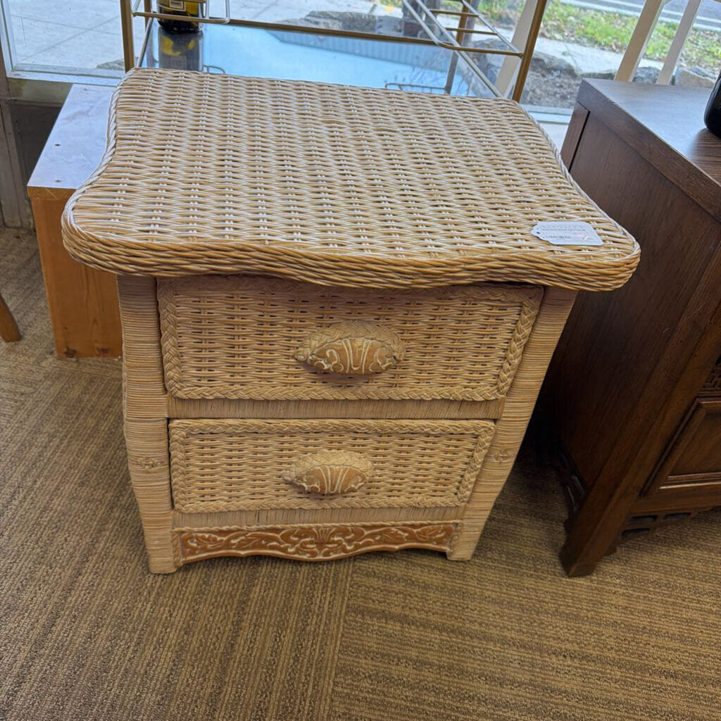 Whitewash Wicker Nightstand