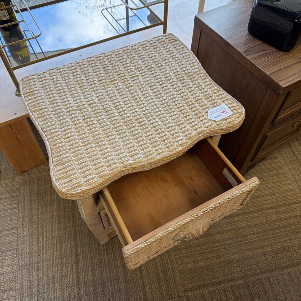 Whitewash Wicker Nightstand