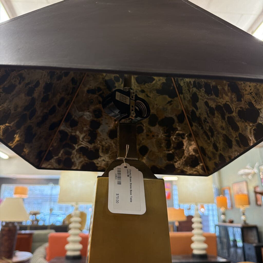 Decorative lamp with leopard print shade and price tag in a store setting