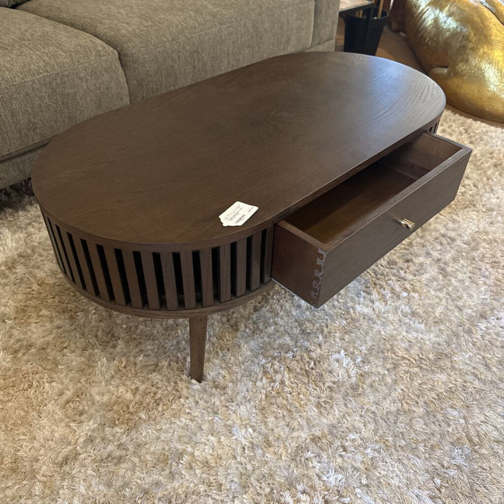 Houston Brown Oval Coffee Table with Drawer