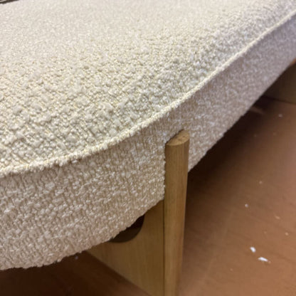 white upholstered bench with wood legs 