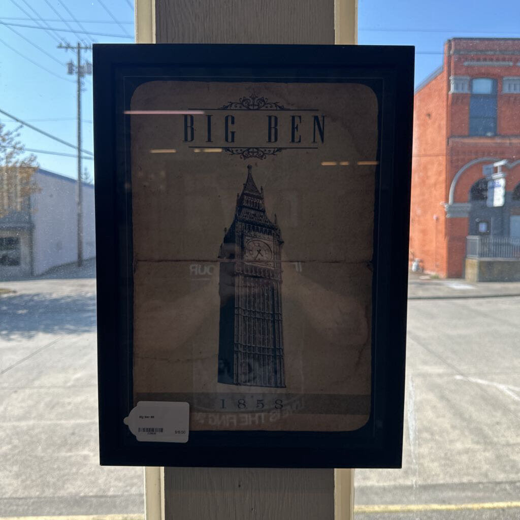 Product packaging with 'Big Ben' design on a street background