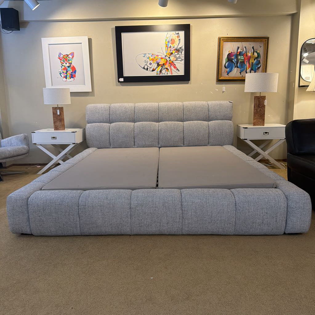 AS IS Grey Fabric Upholstered Cal King Bed Frame C BED FRAMES