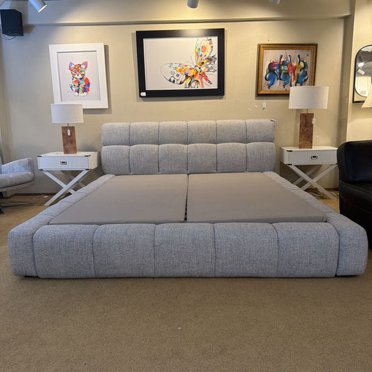 AS IS Grey Fabric Upholstered Cal King Bed Frame C BED FRAMES