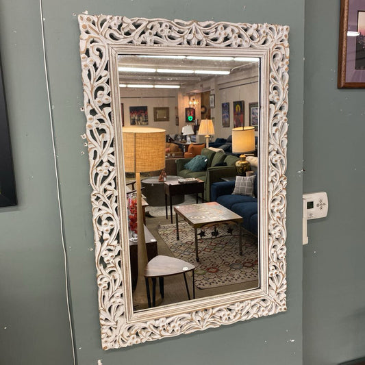 Carved Whitewash Filagree Mirror